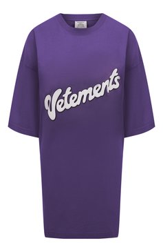 Женская хлопковая футболка VETEMENTS фиолетового цвета, арт. UA53TR480U 1611/W | Фото 1 (Региональные ограничения белый список (Axapta Mercury): Не проставлено; Принт: С принтом; Длина (для топов): Удлиненные; Материал сплава: Проставлено; Материал внешний: Хлопок; Стили: Спорт-шик; Женское Кросс-КТ: Футболка-одежда; Драгоценные камни: Проставлено; Рукава: 3/4)