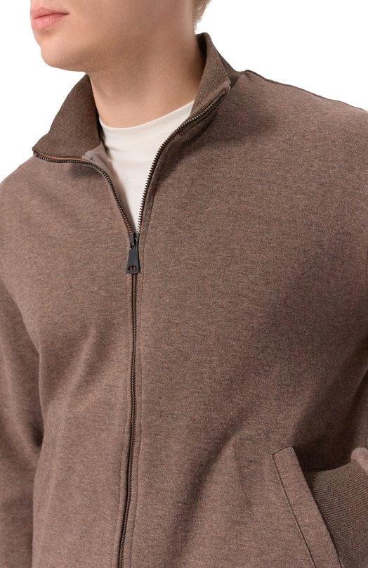 Толстовка из хлопка и кашемира Andrea Campagna ZIP/LB1630 Коричневый  ZIP/LB1630 Фото 5