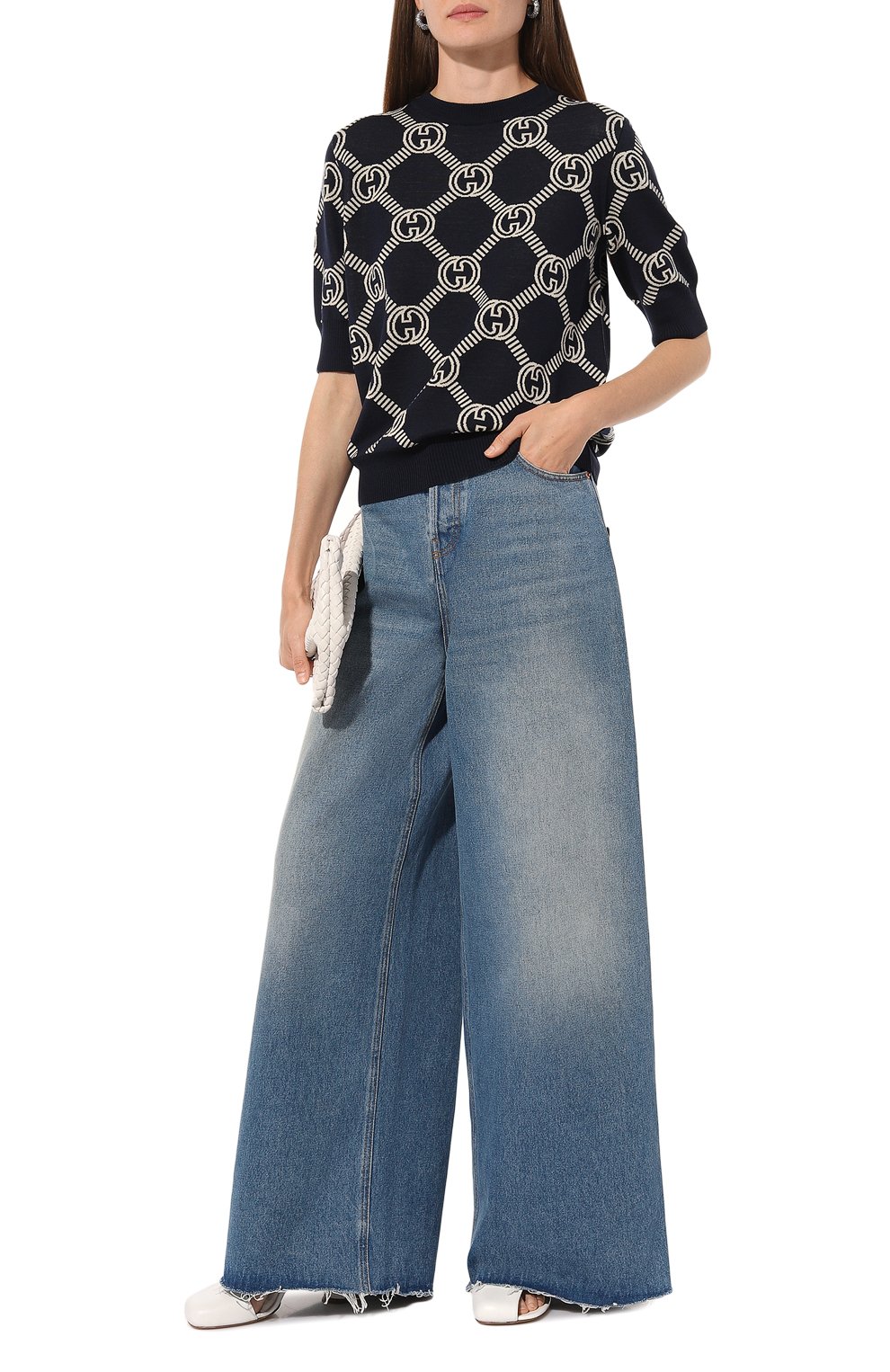 Шерстяной пуловер GUCCI синего цвета по цене 199500 руб., арт. 692702/XKCB2, фото 2 Шерстяной пуловер GUCCI, арт. 692702/XKCB2, фото 2