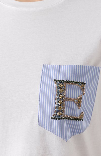 Хлопковая футболка ERMANNO ERMANNO SCERVINO белого цвета по цене 12100 руб., арт. 46T TS12 JC0, фото 5 Хлопковая футболка ERMANNO ERMANNO SCERVINO, арт. 46T TS12 JC0, фото 5
