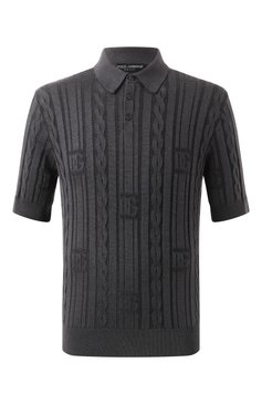 Мужское поло из шелка и хлопка DOLCE & GABBANA темно-серого цвета, арт. GXZ02T/JFMKS | Фото 1 (Драгоценные камни: Проставлено; Материал сплава: Проставлено; Рукава: Короткие; Материал внешний: Шелк; Длина (для топов): Стандартные; Застежка: Пуговицы; Стили: Кэжуэл; Кросс-КТ: Трикотаж; Принт: Без принта)