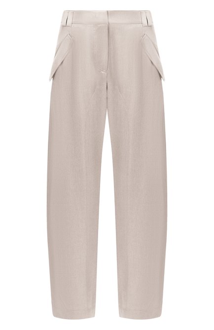 Женские брюки GIORGIO ARMANI светло-серого цвета, арт. GW000627/TE13750 | Фото 1 (Длина (брюки, джинсы): Стандартные; Драгоценные камни: Проставлено; Материал внешний: Растительное волокно, Вискоза, Купро; Материал сплава: Проставлено)