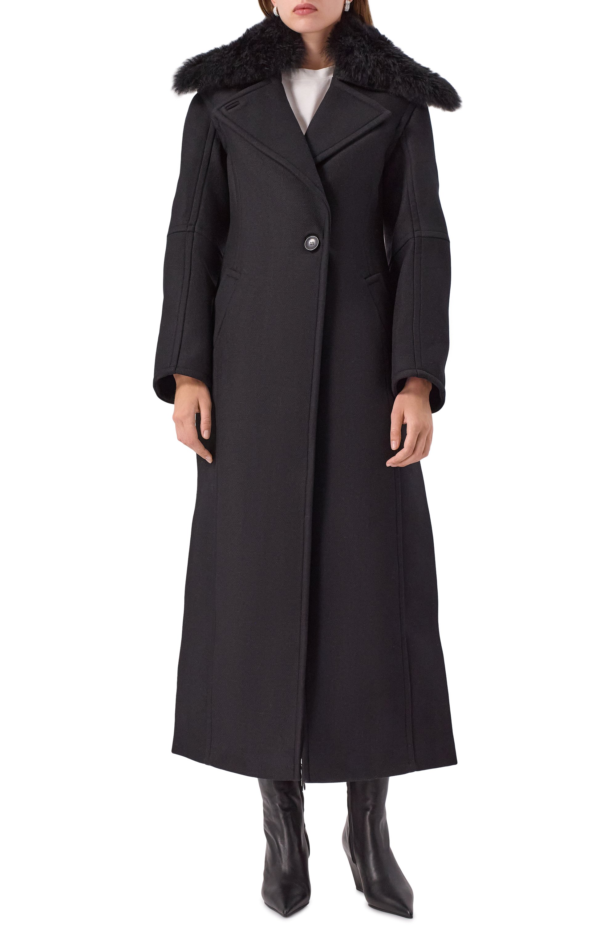 Шерстяное пальто с отделкой из овчины BLUMARINE черного цвета по цене 112000 руб., арт. 2S099W_SET, фото 6 Шерстяное пальто с отделкой из овчины BLUMARINE, арт. 2S099W_SET, фото 6