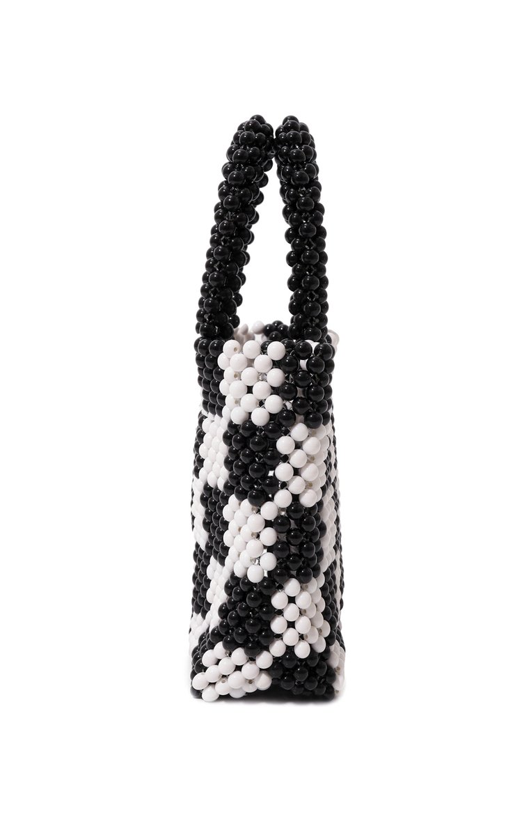 Женская сумка MC2 SAINT BARTH черно-белого цвета, арт. STBA/BEADED SMALL BAG/04210D | Фото 4 (Ремень/цепочка: На ремешке; Размер: mini; Материал: Текстиль; Сумки-технические: Сумки top-handle, Сумки через плечо)