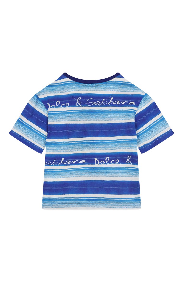 Детская хлопковая футболка DOLCE & GABBANA голубого цвета, арт. L4JTHV/II7FT/2-6 | Фото 2 (Материал внешний: Хлопок; Рукава: Коро�ткие; Мальчики Кросс-КТ: Футболка-одежда; Ростовка одежда: 2 года | 92 см, 6 лет | 116 см, 5 лет | 110 см, 4 года | 104 см, 3 года | 98 см)