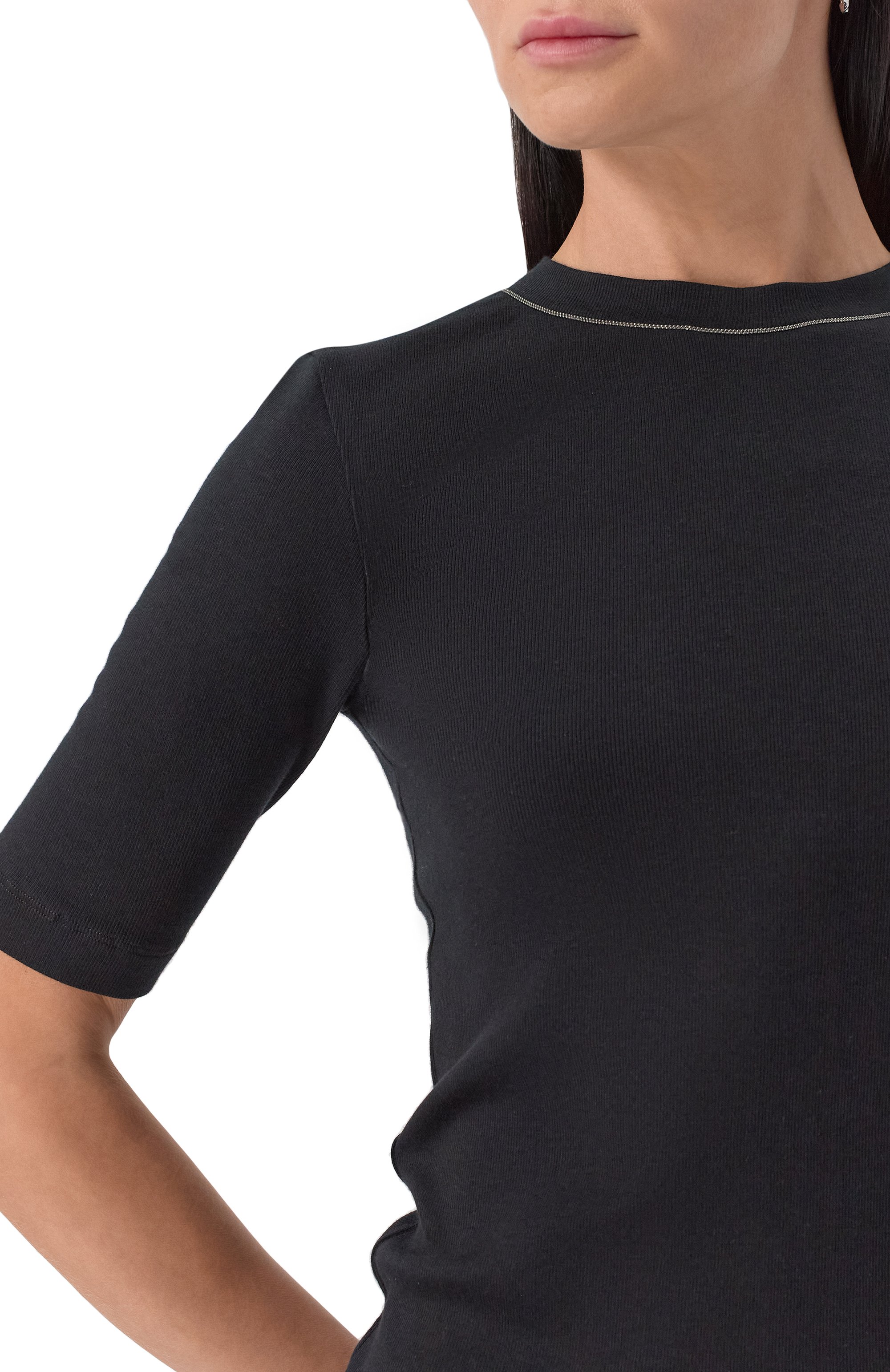 Хлопковая футболка BRUNELLO CUCINELLI черного цвета по цене 59050 руб., арт. MPTC8BJ310, фото 5 Хлопковая футболка BRUNELLO CUCINELLI, арт. MPTC8BJ310, фото 5