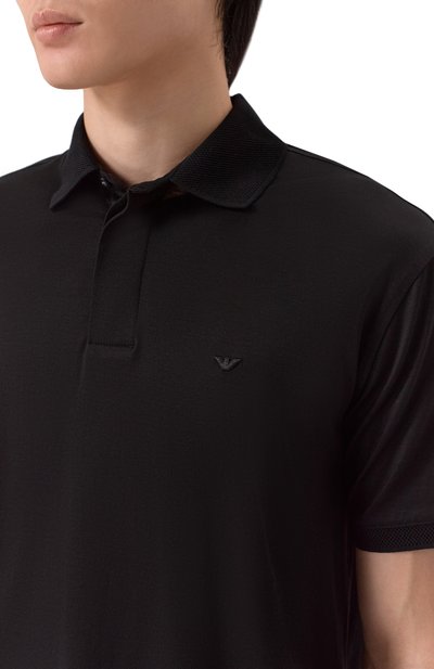 Поло из лиоцелла и хлопка EMPORIO ARMANI черного цвета по цене 18750 руб., арт. EM004588/AF10017, фото 5 Поло из лиоцелла и хлопка EMPORIO ARMANI, арт. EM004588/AF10017, фото 5