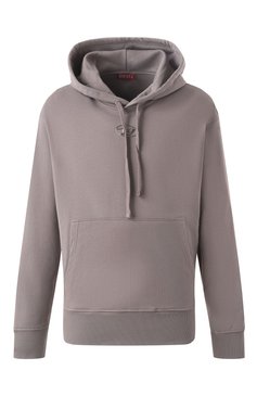 Мужской хлопковое худи DIESEL серого цвета, арт. A09856/0BMBJ | Фото 1 (Длина (для топов): Стандартные; Рукава: Длинные; Принт: Без принта; Мужское Кросс-КТ: Худи-одежда; Стили: Спорт-шик; Материал внешний: Хлопок)