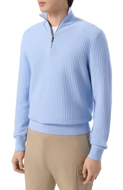 Хлопковый джемпер BOSS 50555118 Голубой  50555118 Фото 3