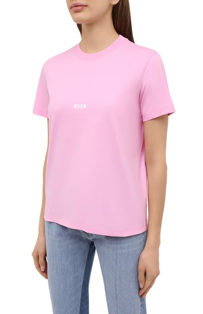 Хлопковая футболка MSGM светло-розового цвета по цене 9300 руб., арт. 2942MDM100 207998, фото 3 Хлопковая футболка MSGM, арт. 2942MDM100 207998, фото 3