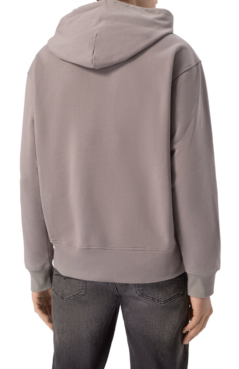 Мужской хлопковое худи DIESEL серого цвета, арт. A09856/0BMBJ | Фото 4 (Длина (для топов): Стандартные; Рукава: Длинные; Принт: Без принта; Мужское Кросс-КТ: Худи-одежда; Стили: Спорт-шик; Материал внешний: Хлопок)
