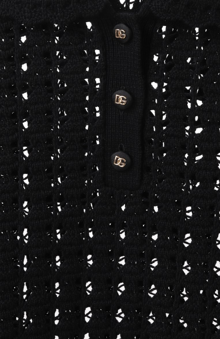 Женский шерстяное поло DOLCE & GABBANA черного цвета, арт. FXZ15T/JCVWH | Фото 6 (Рукава: Короткие; Материал внешний: Шерсть; Длина (для топов): Стандартны�е; Стили: Кэжуэл; Кросс-КТ: Трикотаж; Автоматизация состава: Проставлено; Автоматизация ТО: Проставлено; Размерность: Идёт в размер)