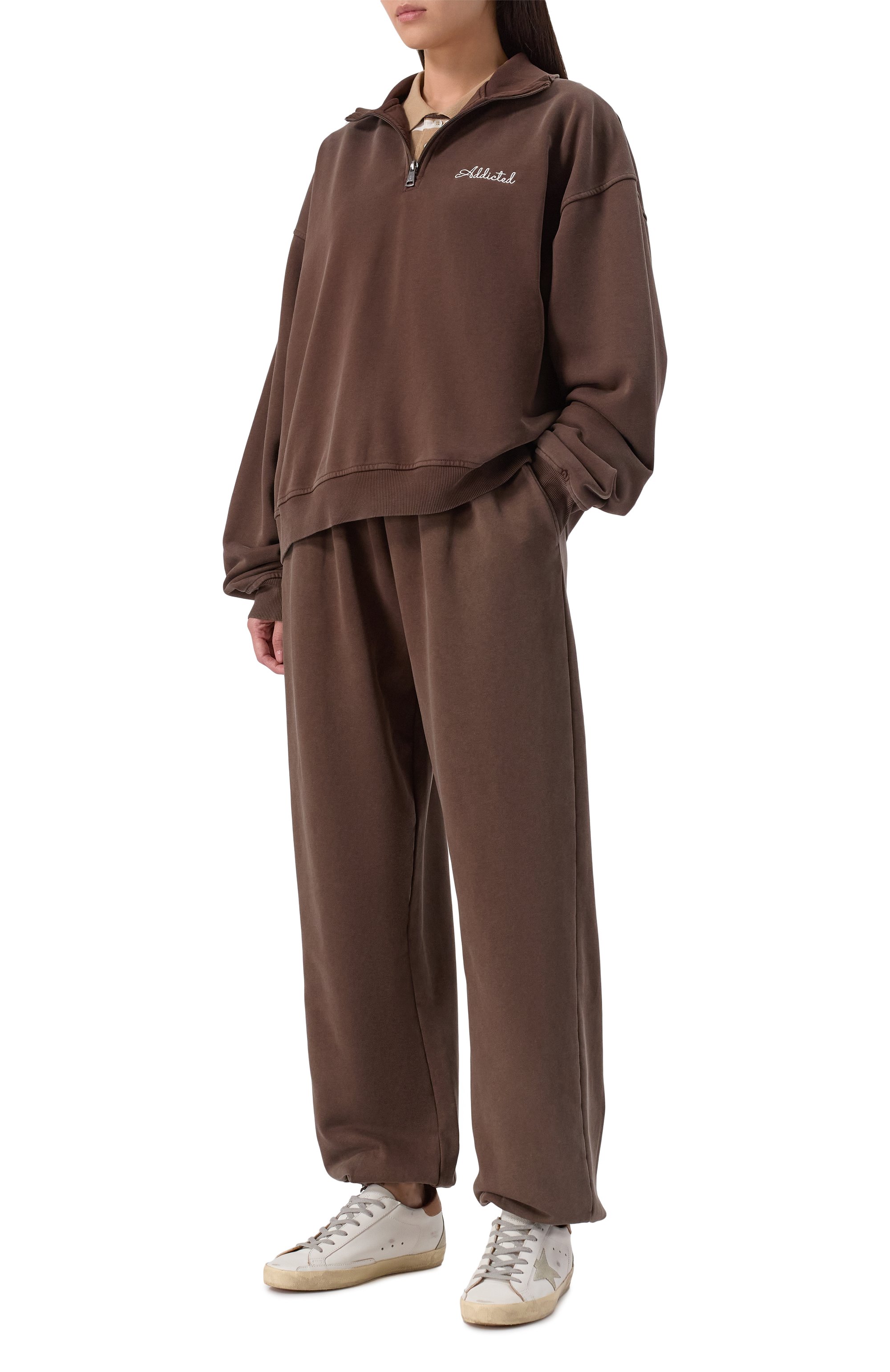 Хлопковые джоггеры ADDICTED коричневого цвета по цене 23870 руб., арт. FT2308.1, фото 2 Хлопковые джоггеры ADDICTED, арт. FT2308.1, фото 2