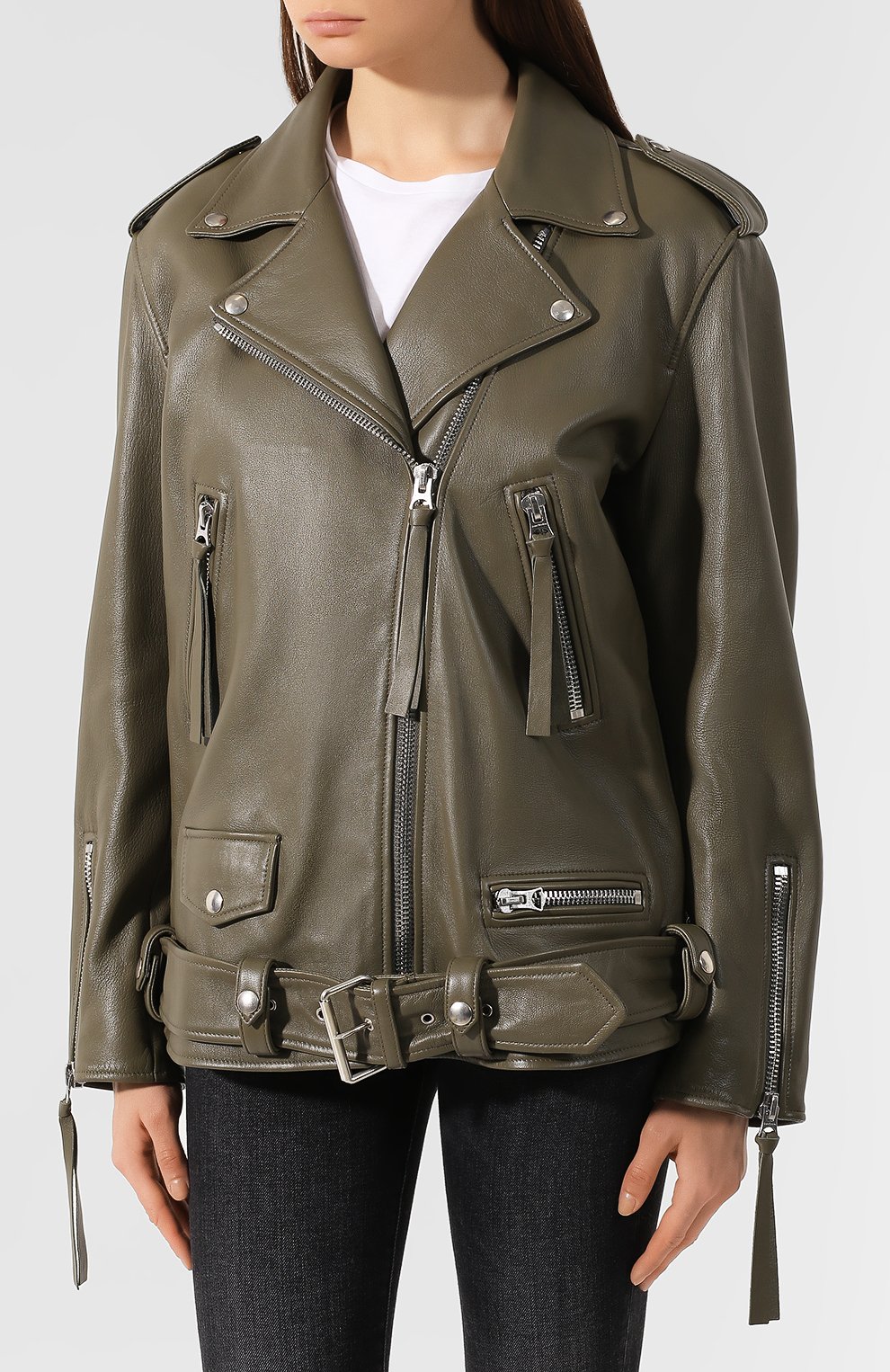Кожаная куртка с поясом ACNE STUDIOS хаки цвета по цене 188000 руб., арт. A70004, фото 3 Кожаная куртка с поясом ACNE STUDIOS, арт. A70004, фото 3