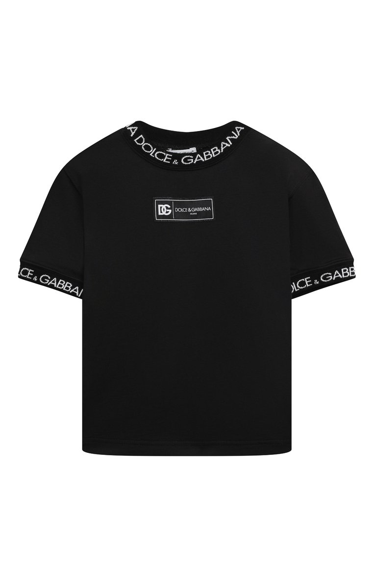 Детская хлопковая футболка DOLCE & GABBANA черного цвета, арт. L4JTE0/G7M4F/2-6 | Фото 1 (Рукава: Короткие; Материал сплава: Проставлено; Материал внешний: Хлопок; Драгоценные камни: Проставлено)