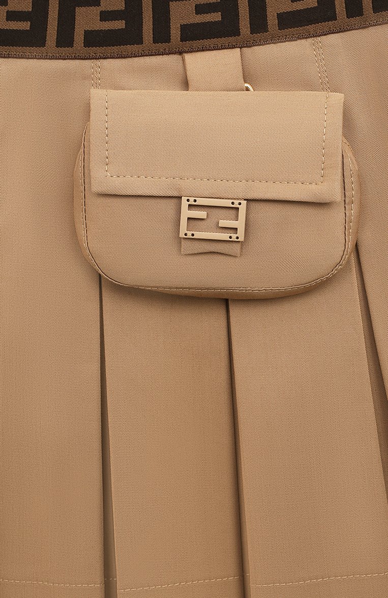 Детская хлопковая юбка FENDI бежевого цвета, арт. JFE124/ADEH/3-6 | Фото 3 (Материал внешний: Хлопок; Материал сплава: Проставлено; Нос: Не проставлено; Случай: Повседневный; Ростовка одежда: 5 лет | 110 см, 6 лет | 116 см)