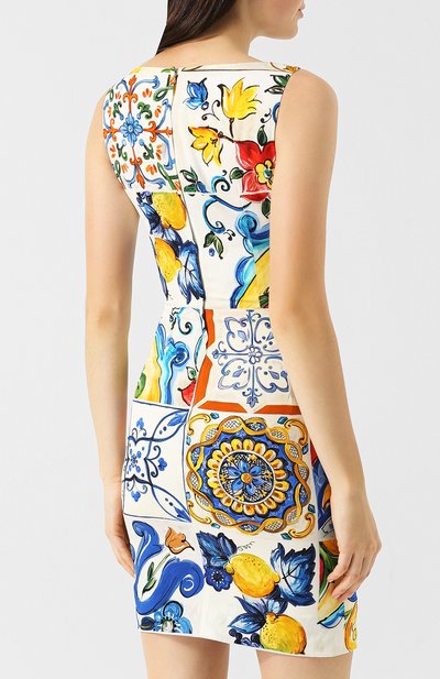 Приталенное шелковое мини-платье с принтом DOLCE & GABBANA, арт. F69T2T/GDJ34, фото 4