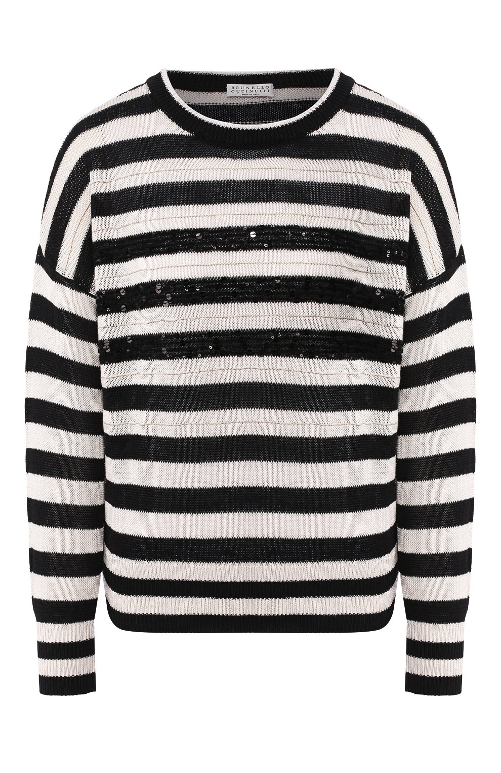 Хлопковый пуловер BRUNELLO CUCINELLI черно-белого цвета по цене 145000 руб., арт. M78764000, фото 1 Хлопковый пуловер BRUNELLO CUCINELLI, арт. M78764000, фото 1
