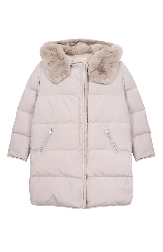 Пуховое пальто с отделкой из кролика Yves Salomon Enfant
