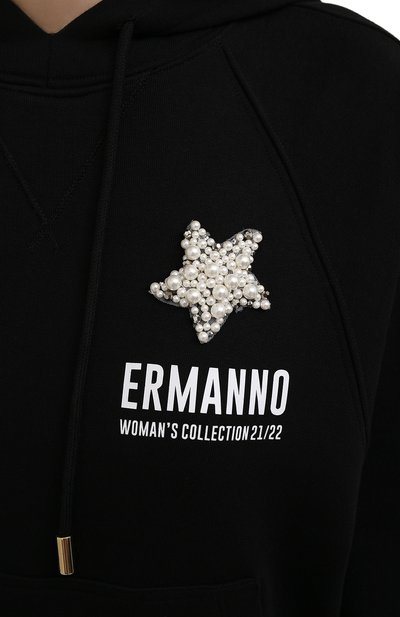 Хлопковое худи ERMANNO FIRENZE черного цвета по цене 32400 руб., арт. D39ET FL071FEL, фото 5 Хлопковое худи ERMANNO FIRENZE, арт. D39ET FL071FEL, фото 5