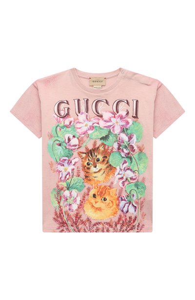 Хлопковая футболка GUCCI, арт. 581019/XJD2K/9-12M