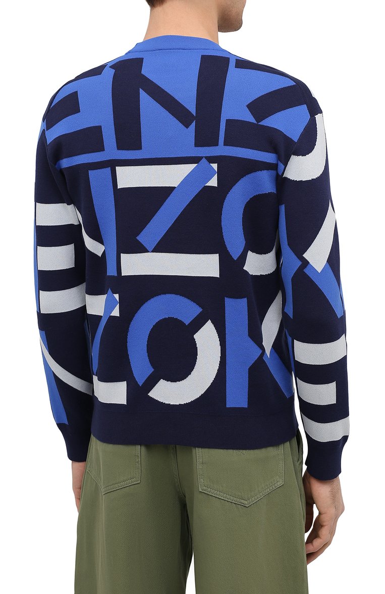 Мужской джемпер kenzo sport KENZO темно-синего цвета, арт. FB55PU5313SC | Фото 4 (Материал внешний: Синтетический материал, Хлопок; Мужское Кросс-КТ: Джемперы; Стили: Спорт-шик; Рукава: Длинные; Длина (для топов): Стандартные; Принт: С принтом; Вырез: Круглый)