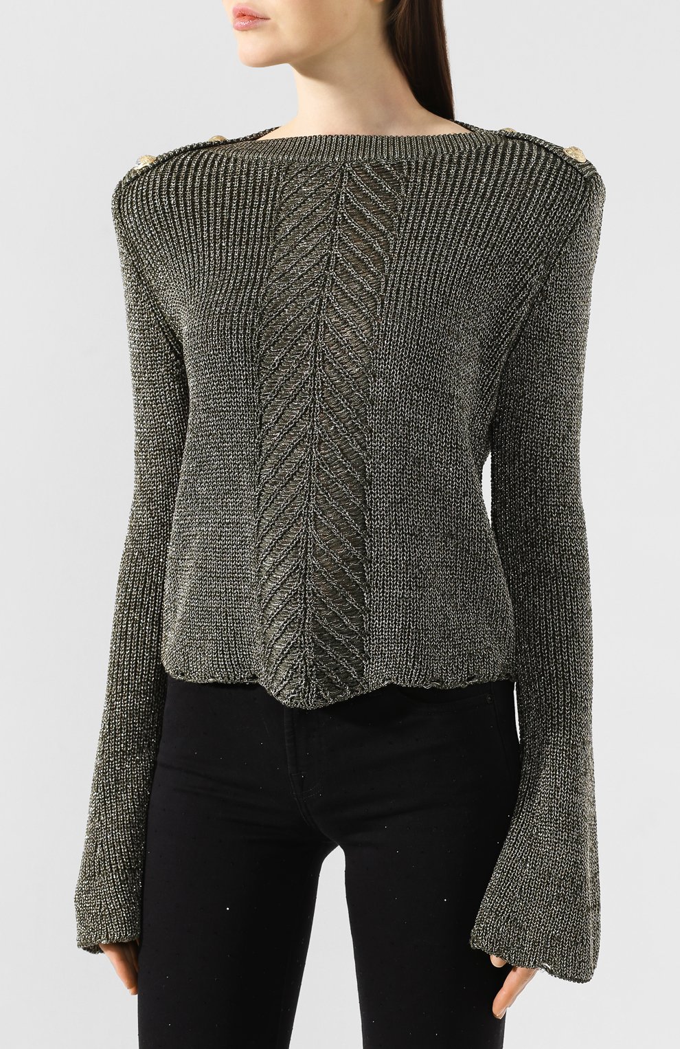 Свитер из смеси вискозы и хлопка BALMAIN хаки цвета по цене 106500 руб., арт. TF13352/K052, фото 3 Свитер из смеси вискозы и хлопка BALMAIN, арт. TF13352/K052, фото 3