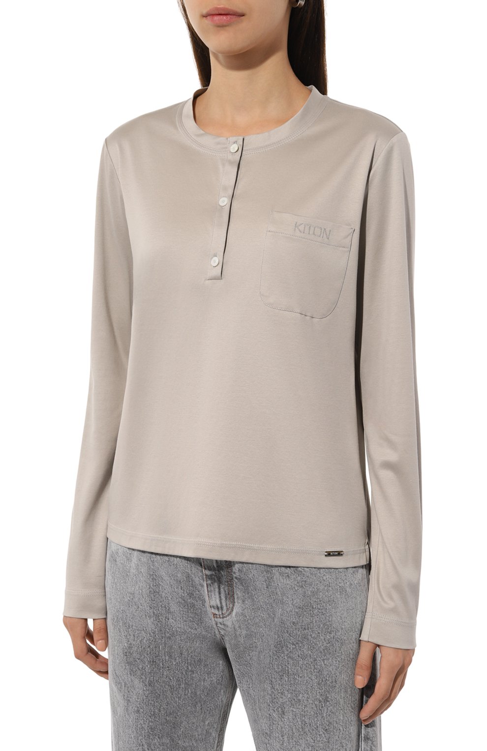 Хлопковый лонгслив-хенли KITON, арт. D58438H080511111, фото 3