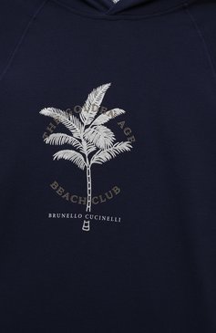 Детская хлопковая футболка BRUNELLO CUCINELLI темно-синего цвета, арт. BE854E169A | Фото 3 (Рукава: Короткие; Материал сплава: Проставлено; Материал внешний: Хлопок; Мальчики Кросс-КТ: Футболка-одежда; Драгоценные камни: Проставлено; Ростовка одежда: 4 года | 104 см, 6 лет | 116 см)