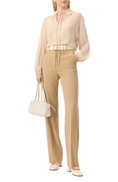 Женская шелковая блузка MAX MARA STUDIO бежевого цвета, арт. VALDAI | Фото 2 (Материал внешний: Шелк; Длина (для топов): Стандартные; Принт: Без принта; Женское Кросс-КТ: Блуза-одежда; Рукава: Длинные; Стили: Кэжуэл)