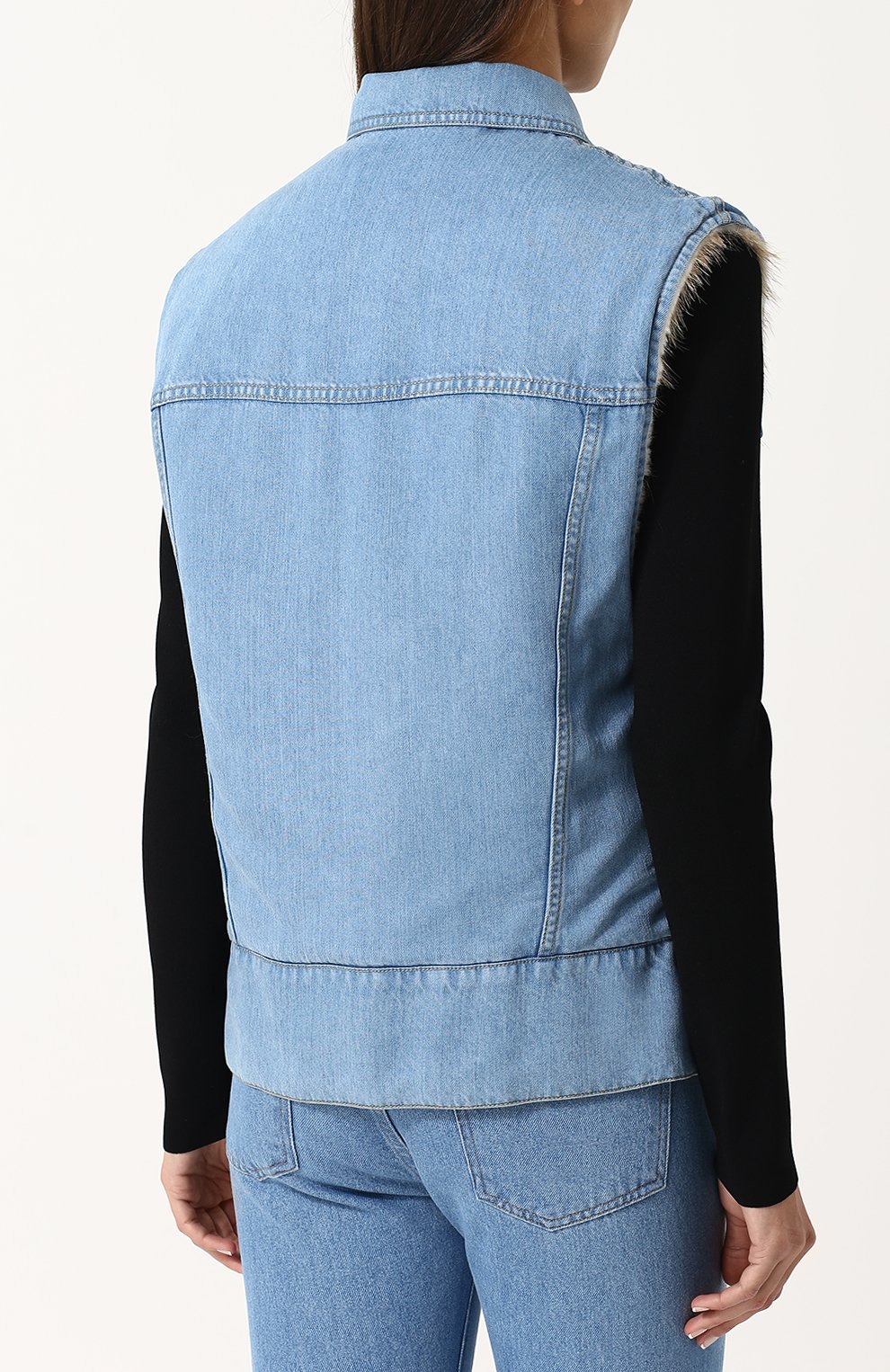 Джинсовый жилет свободного кроя с подкладкой из меха бобра YS ARMY PARIS, арт. 8EFG01467D52W, фото 4