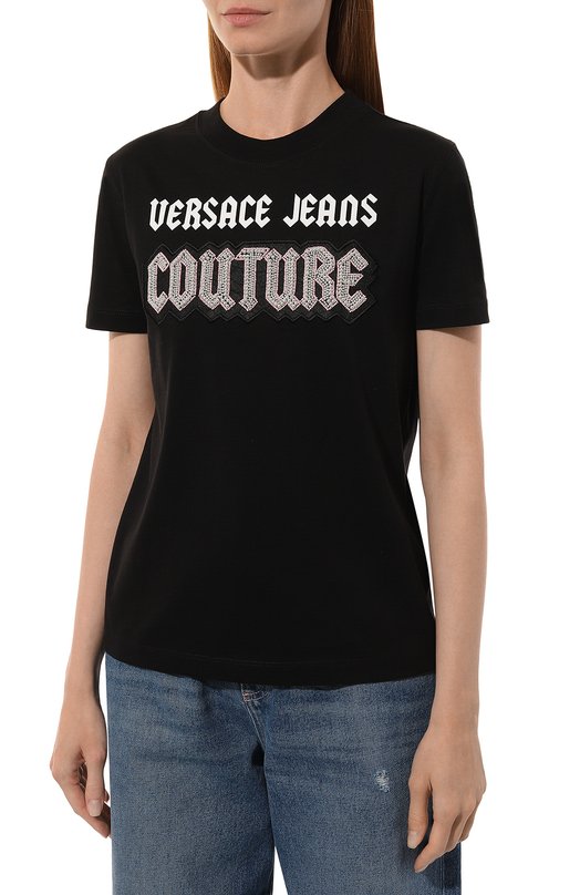 Хлопковая футболка Versace Jeans Couture 77HAHC02/CJ01C Чёрный  77HAHC02/CJ01C Фото 3