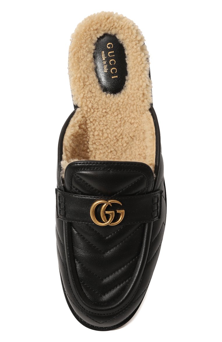 Женские кожаные сабо GUCCI черного цвета, арт. 670400 0CGG0 | Фото 6 (Каблук высота: Низкий; Подошва: Плоская; Материал утеплителя: Натуральный мех; Каблук тип: Устойчивый; Материал внешний: Натуральная кожа)