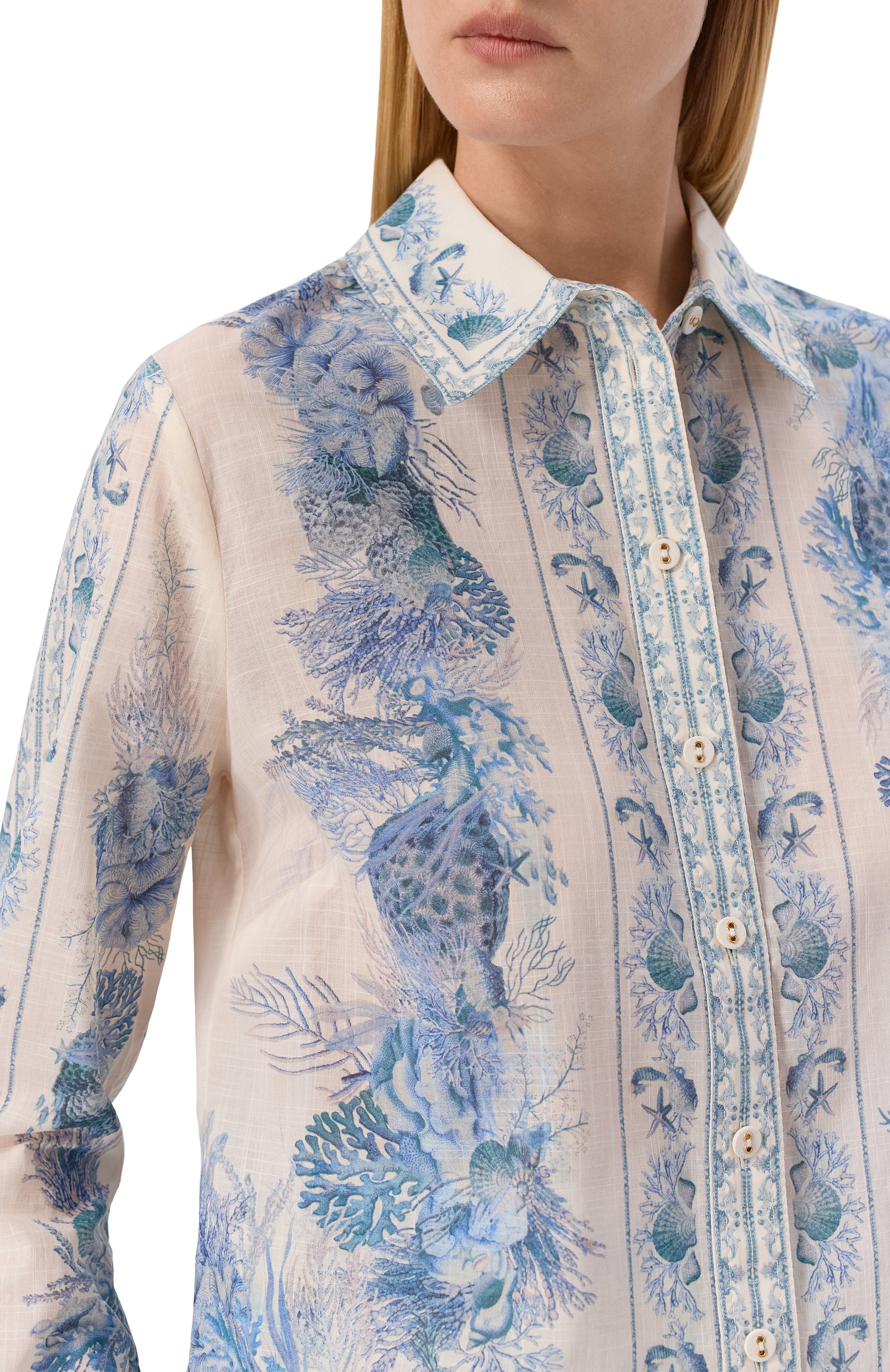 Хлопковая рубашка ZIMMERMANN голубого цвета по цене 115500 руб., арт. 5853TRS262, фото 5 Хлопковая рубашка ZIMMERMANN, арт. 5853TRS262, фото 5