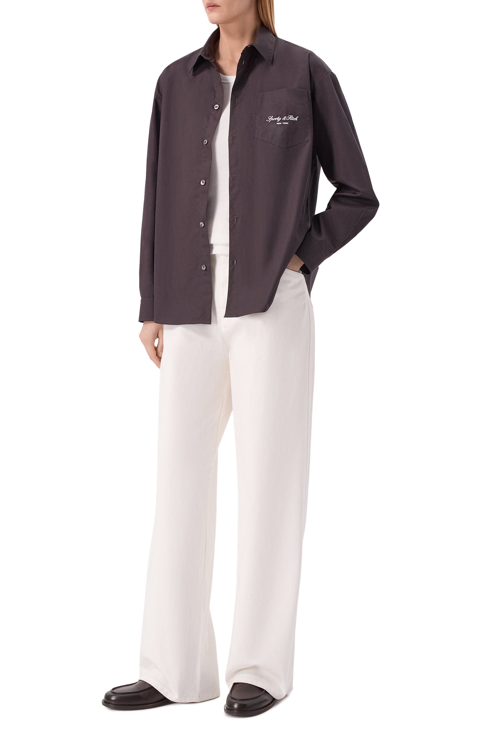 Хлопковая рубашка SPORTY AND RICH коричневого цвета по цене 31450 руб., арт. SI006711329BR29, фото 2 Хлопковая рубашка SPORTY AND RICH, арт. SI006711329BR29, фото 2
