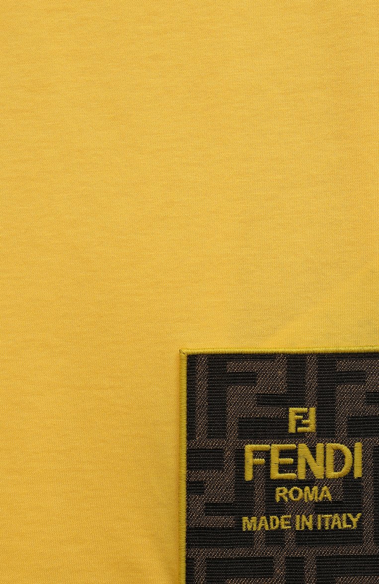 Детская хлопковая футболка FENDI желтого цвета, арт. JUI153/7AJ | Фото 3 (Материал сплава: Проставлено; Материал внешний: Хлопок; Драгоценные камни: Проставлено; Рукава: Короткие; Девочки Кросс-КТ: футболка-одежда; Ростовка одежда: 6 лет | 116 см, 10 - 11 лет | 140 - 146см, 4 года | 104 см, 8 лет | 128 см, 13 - 15 лет | 158 см, 5 лет | 110 см, 12 лет | 152 см)