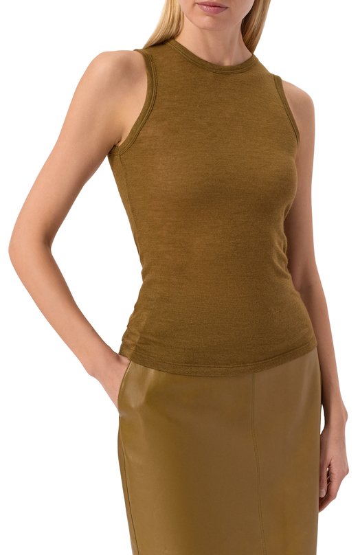 Топ из кашемира и шелка Saint Laurent 849920/Y38BL Хаки  849920/Y38BL Фото 3