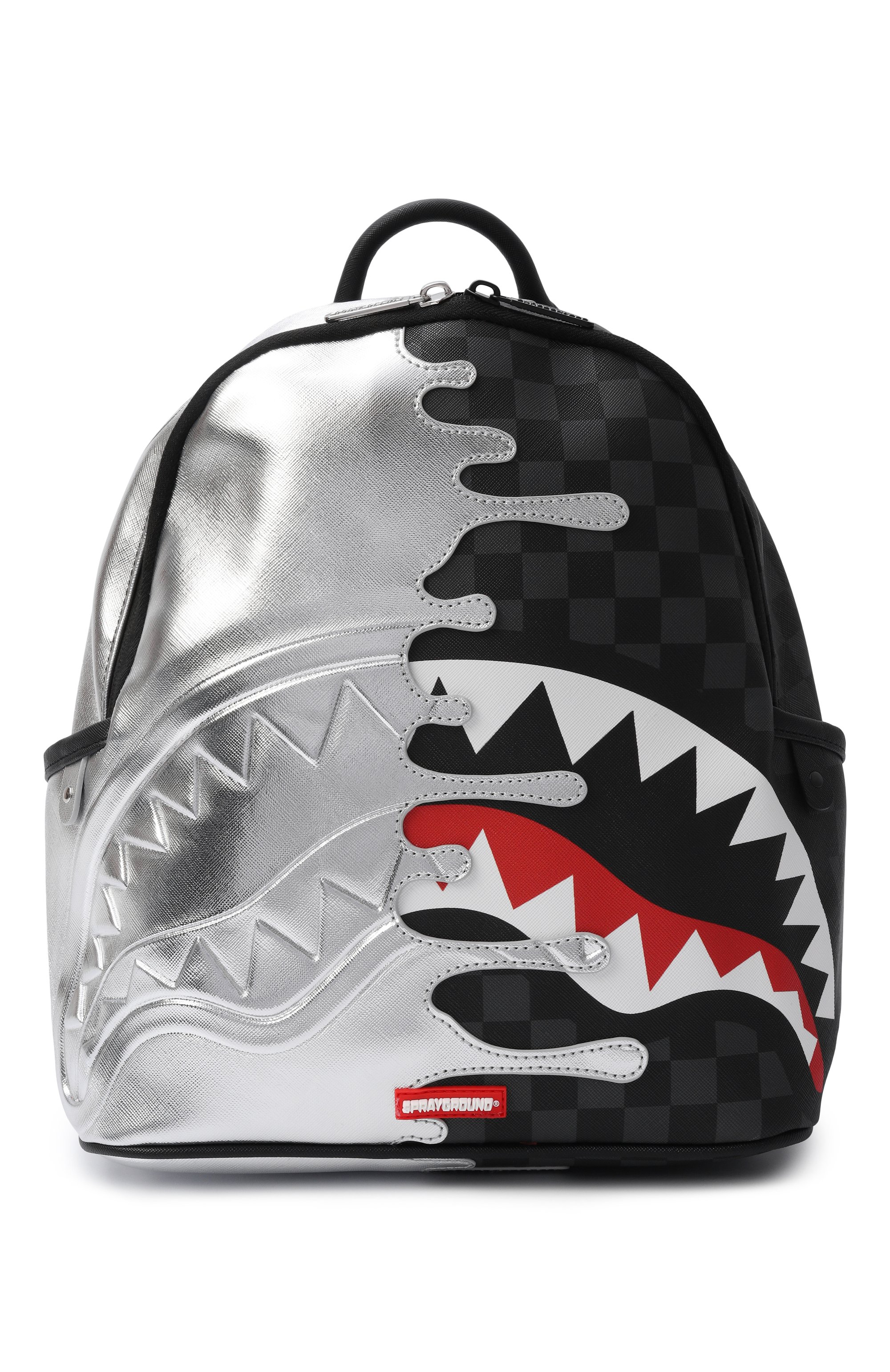 Рюкзак silver side drip black check SPRAYGROUND серебряного цвета по цене 19950 руб., арт. 910B8922NSZ/SILVER SIDE DRIP BLACK CHECK SAVAGE BA, фото 1 Рюкзак silver side drip black check SPRAYGROUND, арт. 910B8922NSZ/SILVER SIDE DRIP BLACK CHECK SAVAGE BA, фото 1