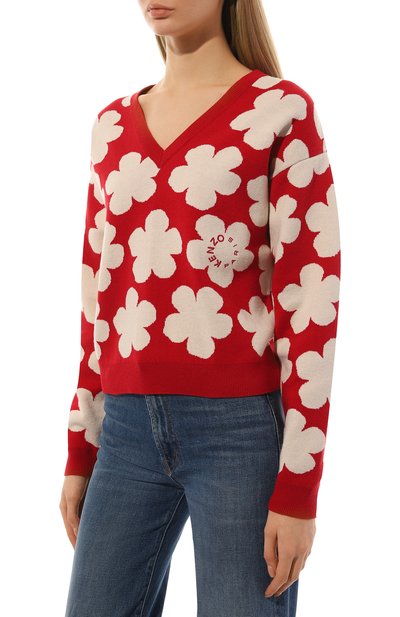 Пуловер из шерсти и хлопка KENZO красного цвета по цене 49950 руб., арт. FC62PU3263CO/21, фото 3 Пуловер из шерсти и хлопка KENZO, арт. FC62PU3263CO/21, фото 3