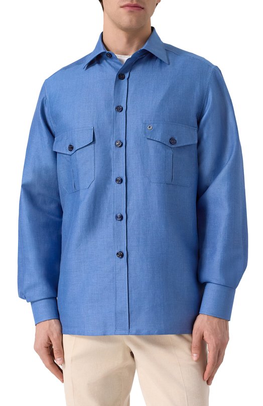 Рубашка из хлопка и льна Stefano Ricci SP007711/R2952 Синий  SP007711/R2952 Фото 3