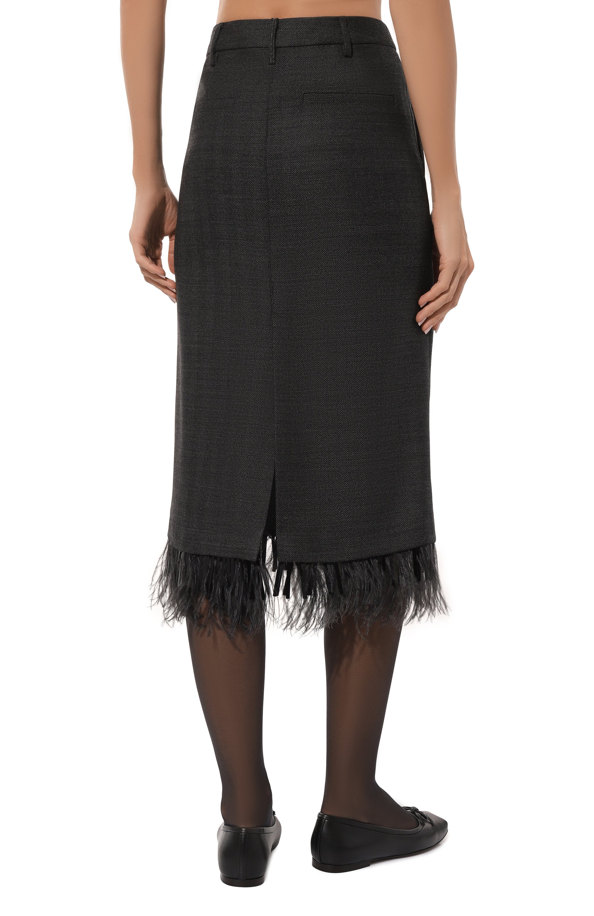 Шерстяная юбка с отделкой перьями BRUNELLO CUCINELLI, арт. MD595G3652, фото 4