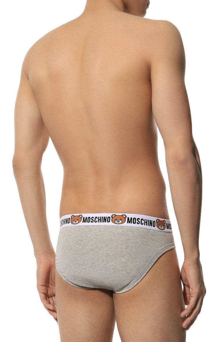 Мужские комплект из двух брифов MOSCHINO серого цвета, арт. 232V6/A1384/4402 | Фото 3 (Нос: Не проставлено; Материал внешний: Хлопок; Мужское Кросс-КТ: Трусы; Кросс-КТ: бельё; Трусы М: Брифы)