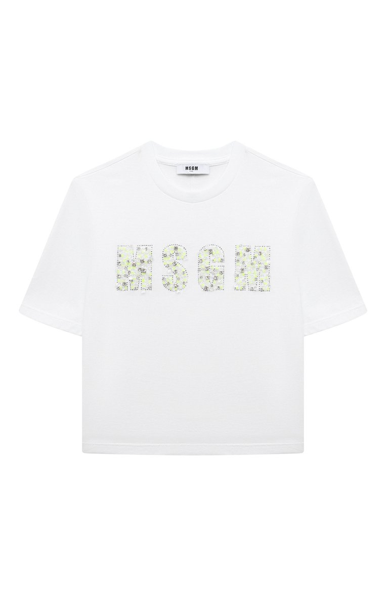 Детская хлопковая футболка MSGM KIDS белого цвета, арт. S4MSJGTH122 | Фото 1 (Рукава: Короткие; Материал внешний: Хлопок; Девочки Кросс-КТ: футболка-одежда)