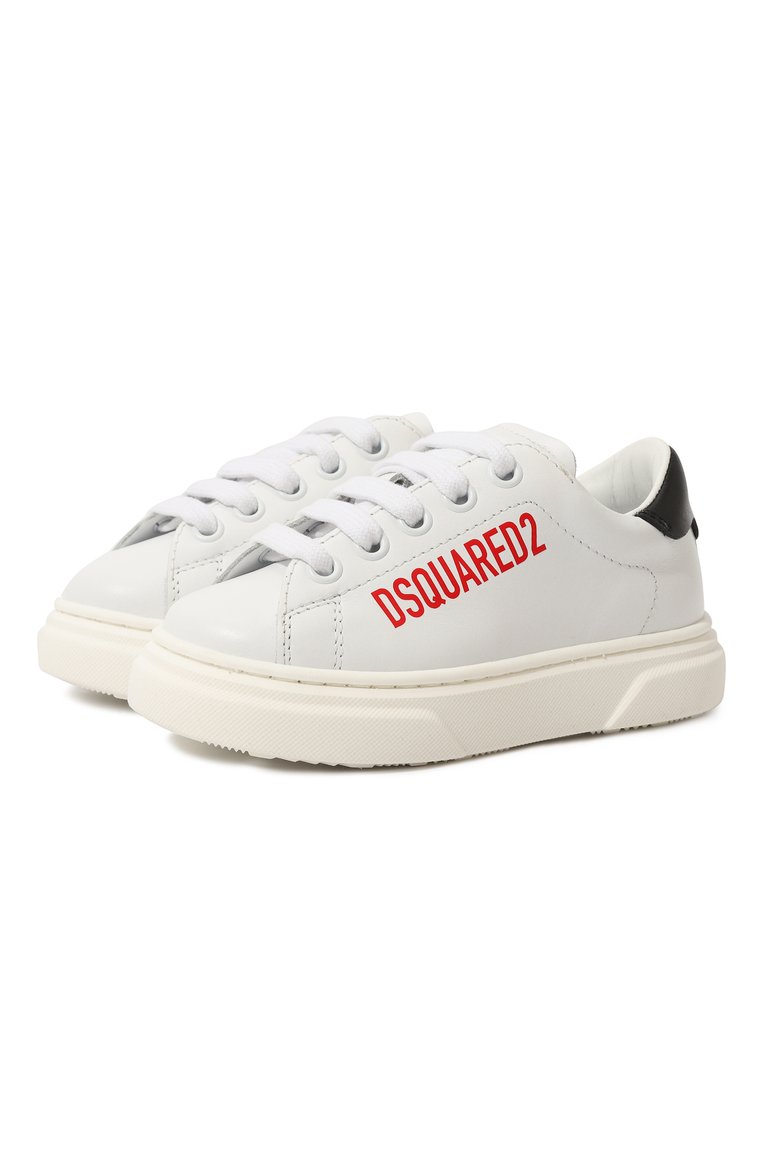 Детские кожаные кеды DSQUARED2 белого цвета, арт. 75639/20-27 | Фото 1 (Нос: Не проставлено; Материал внутренний: Натуральная кожа; Материал внешний: Натуральная кожа; Автоматизация состава: Проставлено)