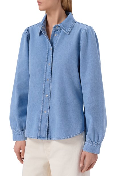Джинсовая рубашка puff sleever 7 FOR ALL MANKIND голубого цвета по цене 29150 руб., арт. 7U7RTE38-1BA, фото 3 Джинсовая рубашка puff sleever 7 FOR ALL MANKIND, арт. 7U7RTE38-1BA, фото 3