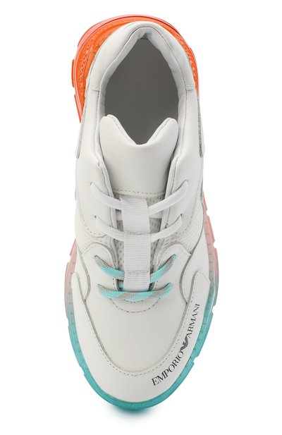 Кожаные кроссовки EMPORIO ARMANI белого цвета по цене 32600 руб., арт. XYX008/X0I45/35-40, фото 4 Кожаные кроссовки EMPORIO ARMANI, арт. XYX008/X0I45/35-40, фото 4