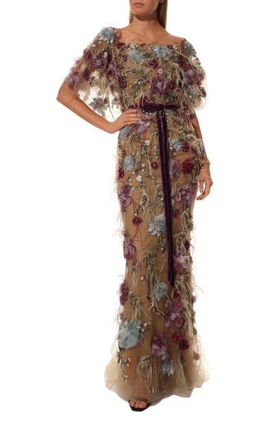 Платье с отделкой перьями и пайетками MARCHESA, арт. M20819, фото 2