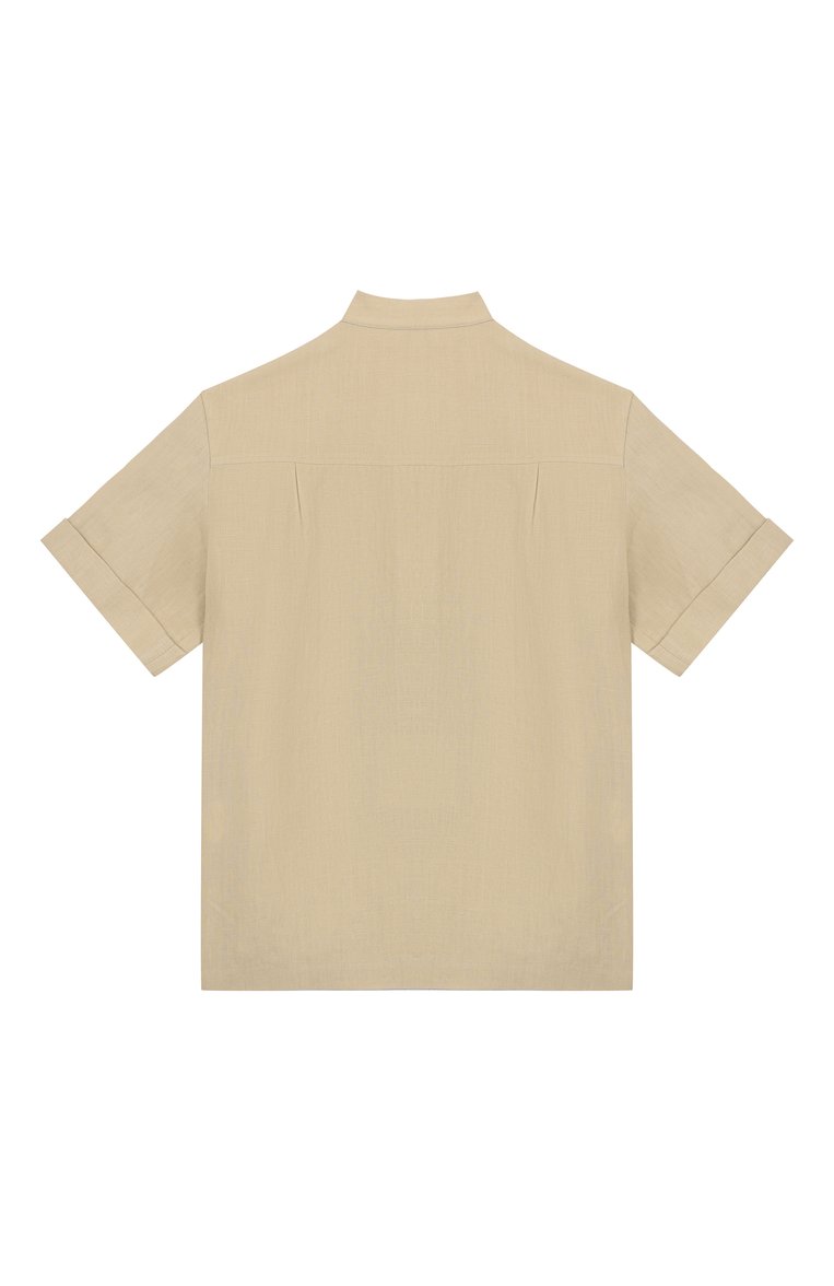 Детская льняная рубашка DOLCE & GABBANA бежевого цвета, арт. L44S25/FU4LH/8-14 | Фото 2 (Рукава: Короткие; Материал внешний: Лен; Случай: Повседневный; Автоматизация ТО: Проставлено; Автоматизация состава: Проставлено; Ростовка одежда: 2 года | 92 см, 3 года | 98 см, 4 года | 104 см, 5 лет | 110 см, 6 лет | 116 см, 8 лет | 128 см, 10 - 11 лет | 140 - 146см, 12 лет | 152 см, 13 - 15 лет | 158 см)