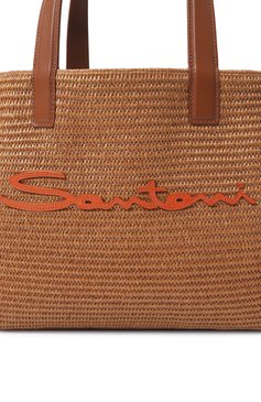 Женская сумка SANTONI коричневого цвета, арт. DIBBA2489BA-HNMSA50 | Фото 3 (Материал сплава: Проставлено; Размер: medium; Драгоценные камни: Проставлено; Материал: Рафия)