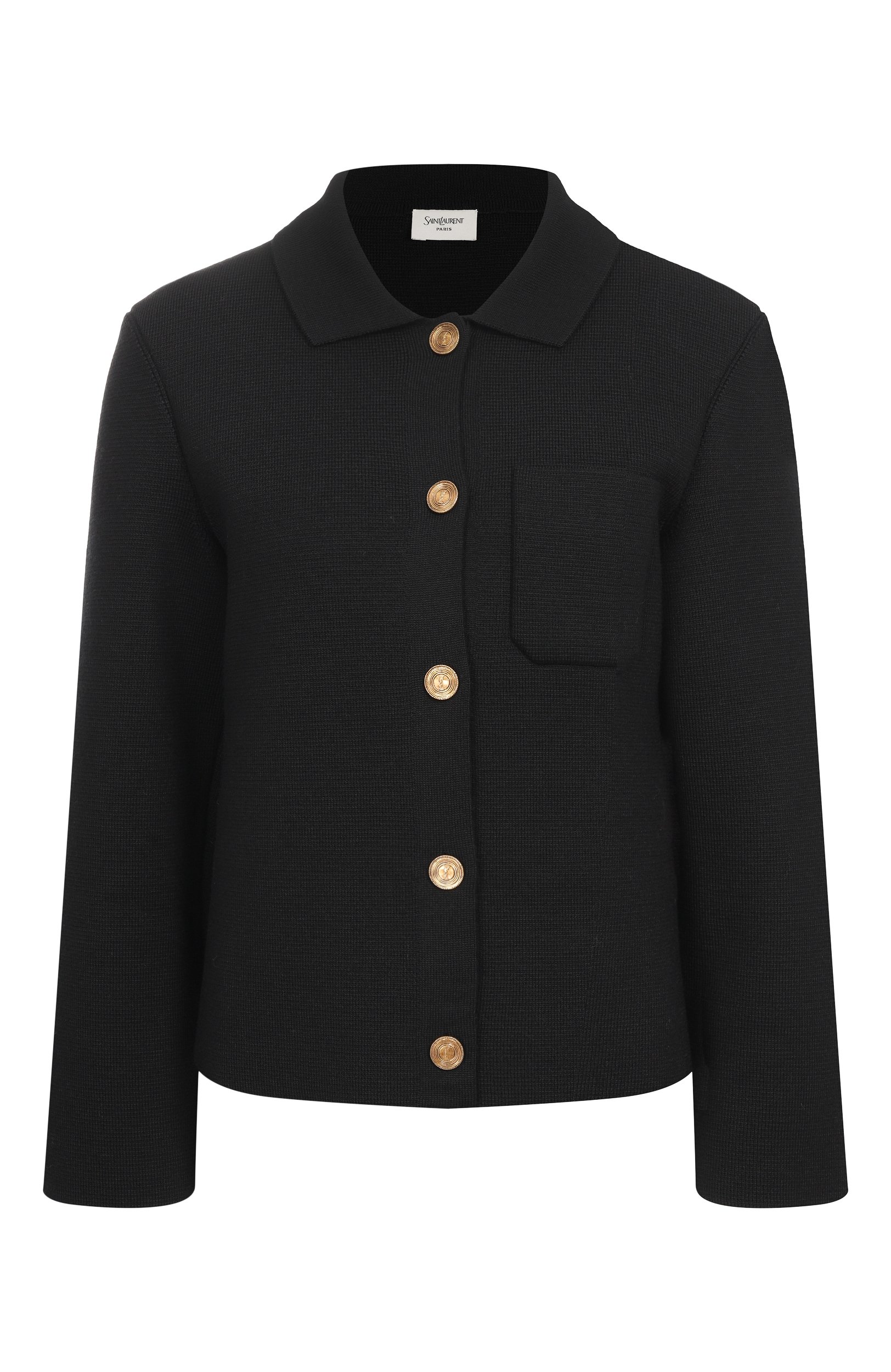 Шерстяной кардиган SAINT LAURENT черного цвета по цене 291500 руб., арт. A0044Z/Y76TR, фото 1 Шерстяной кардиган SAINT LAURENT, арт. A0044Z/Y76TR, фото 1